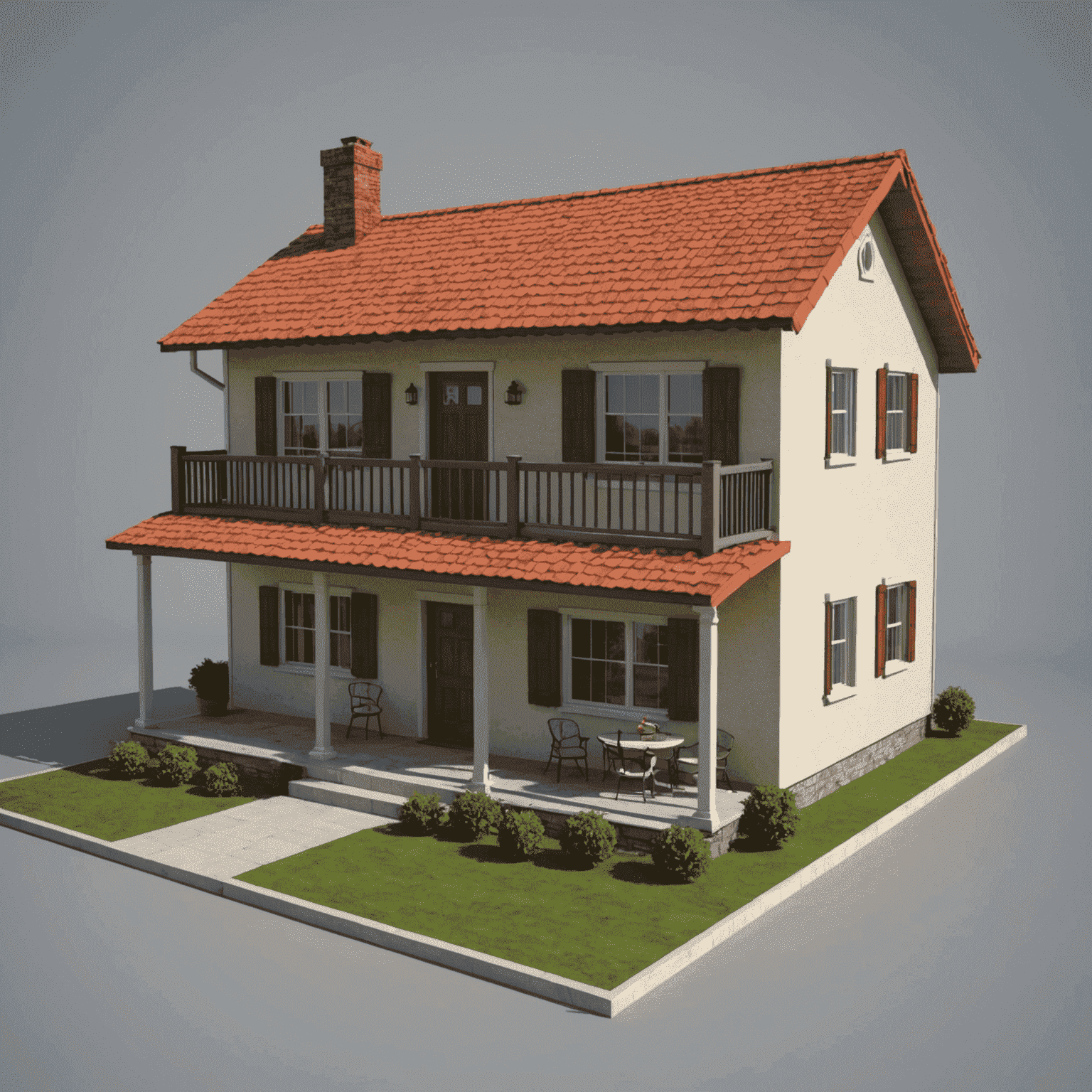 A 3D render of a simple house model created in FreeCAD, showcasing basic shapes and tools used in the software