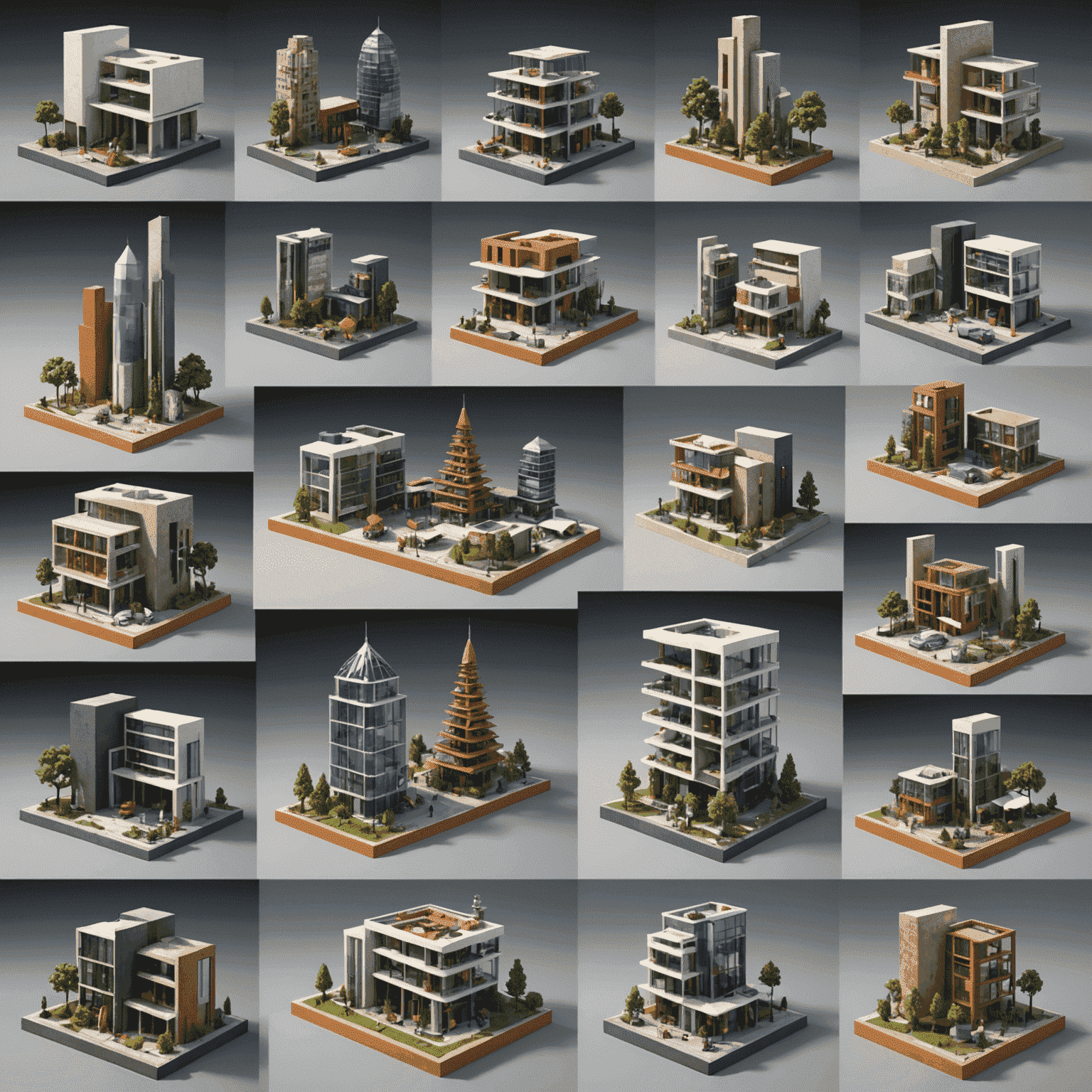 A collage of various 3D models, including product designs, architectural models, and abstract sculptures. This diverse display represents the range of custom 3D modeling projects available.